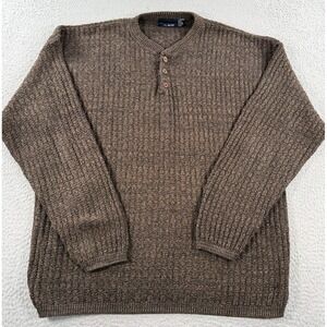 Vintage Bill Blass Sweater Men's 2XT Fisherman Brown Knit Henley Long Sleeve
